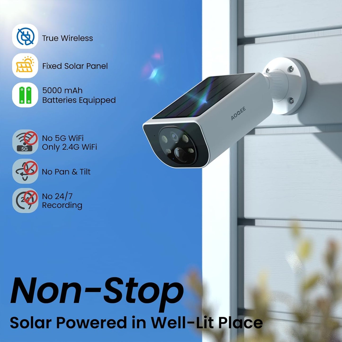 Security Cameras Wireless Outdoor-2.4Ghz WiFi Home Security Cameras with built-in Solar Panel, 2K Color Night Vision, Cloud Storage (optional), PIR Detection, Waterproof, Works with Alexa, S1 2P
