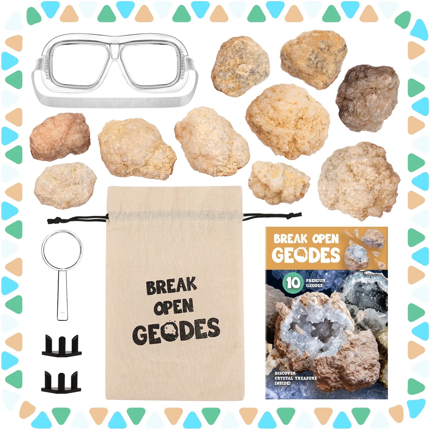 Geodes Kit, Break Open 10 Geodes, STEM Educational Geology Toys Science Kit ,Gift for Child Age 6+