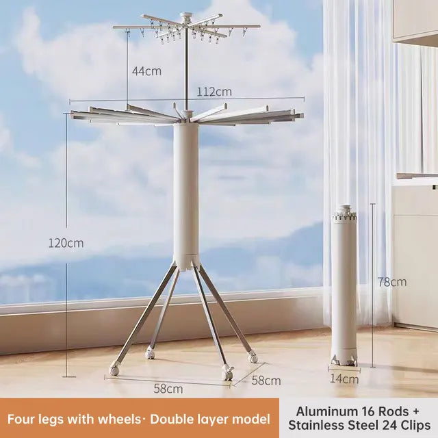 Folding floor-standing aluminum clothes dryer