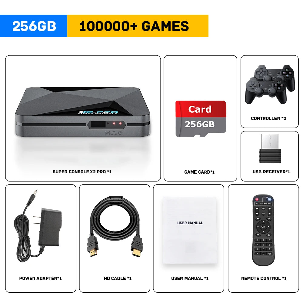 Super Console X2 Pro Game Box Retro Video Game Console 100000 Video Games for SS/MAME/DC/NAOMI with Gamepads