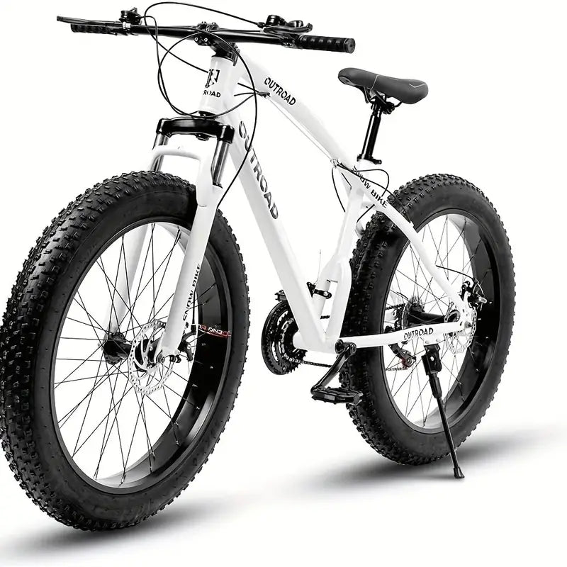 26 Inch Fat Tire Mountain Bike, 21 Speed With Steel Frame, Double Disc Brake And Front Suspension Anti-slip Bikes