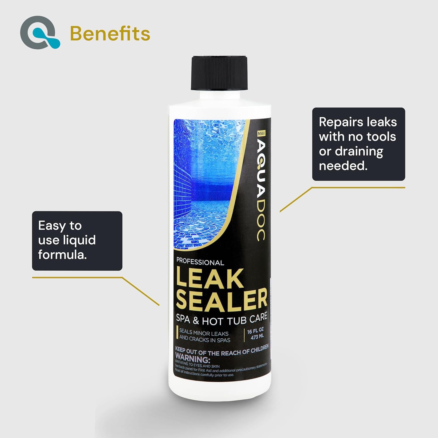 Hot Tub Leak Sealer to Fix Leaks Easily - Spa Leak Sealer 16Oz, Advanced Spa Repair Chemical Made in the USA - Aquadoc