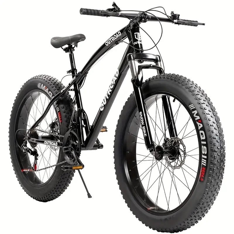 26 Inch Fat Tire Mountain Bike, 21 Speed With Steel Frame, Double Disc Brake And Front Suspension Anti-slip Bikes