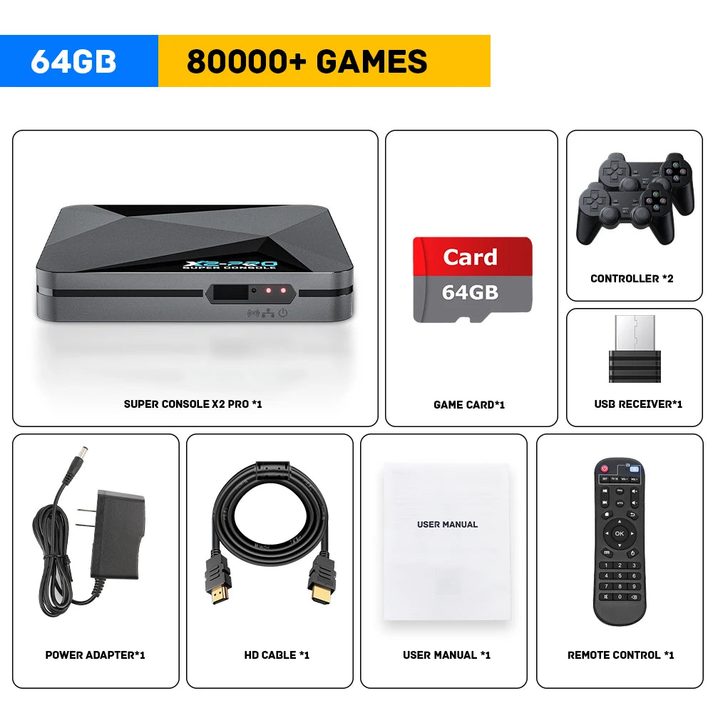 Super Console X2 Pro Game Box Retro Video Game Console 100000 Video Games for SS/MAME/DC/NAOMI with Gamepads