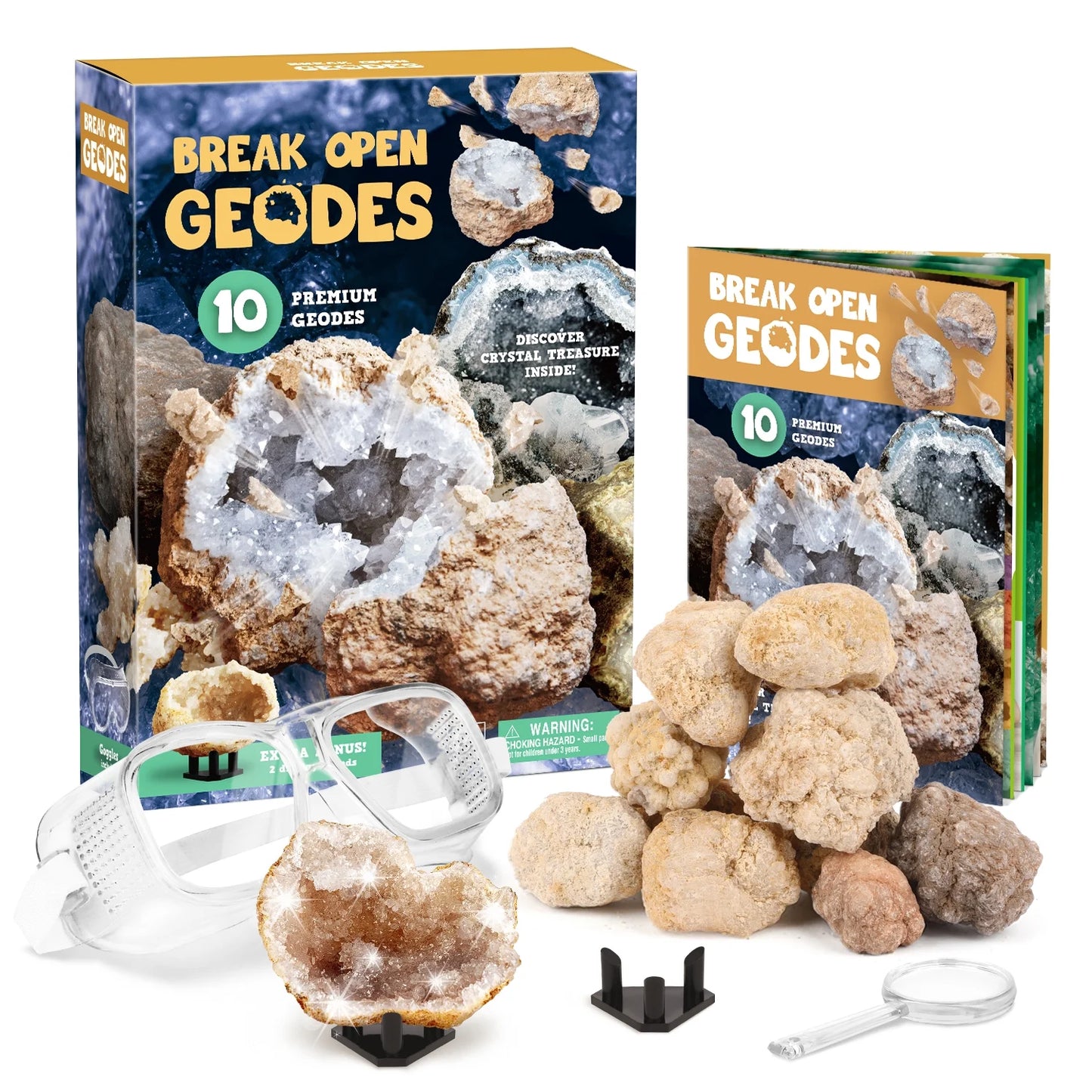 Geodes Kit, Break Open 10 Geodes, STEM Educational Geology Toys Science Kit ,Gift for Child Age 6+