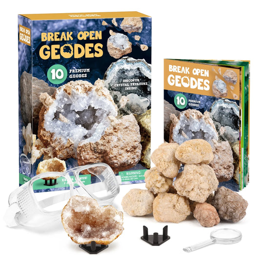 Geodes Kit, Break Open 10 Geodes, STEM Educational Geology Toys Science Kit ,Gift for Child Age 6+
