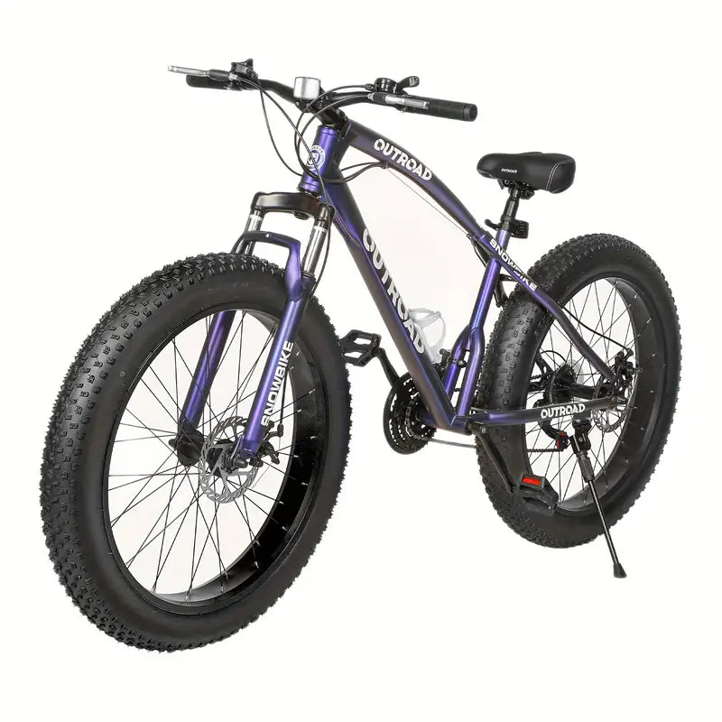 26 Inch Fat Tire Mountain Bike, 21 Speed With Steel Frame, Double Disc Brake And Front Suspension Anti-slip Bikes