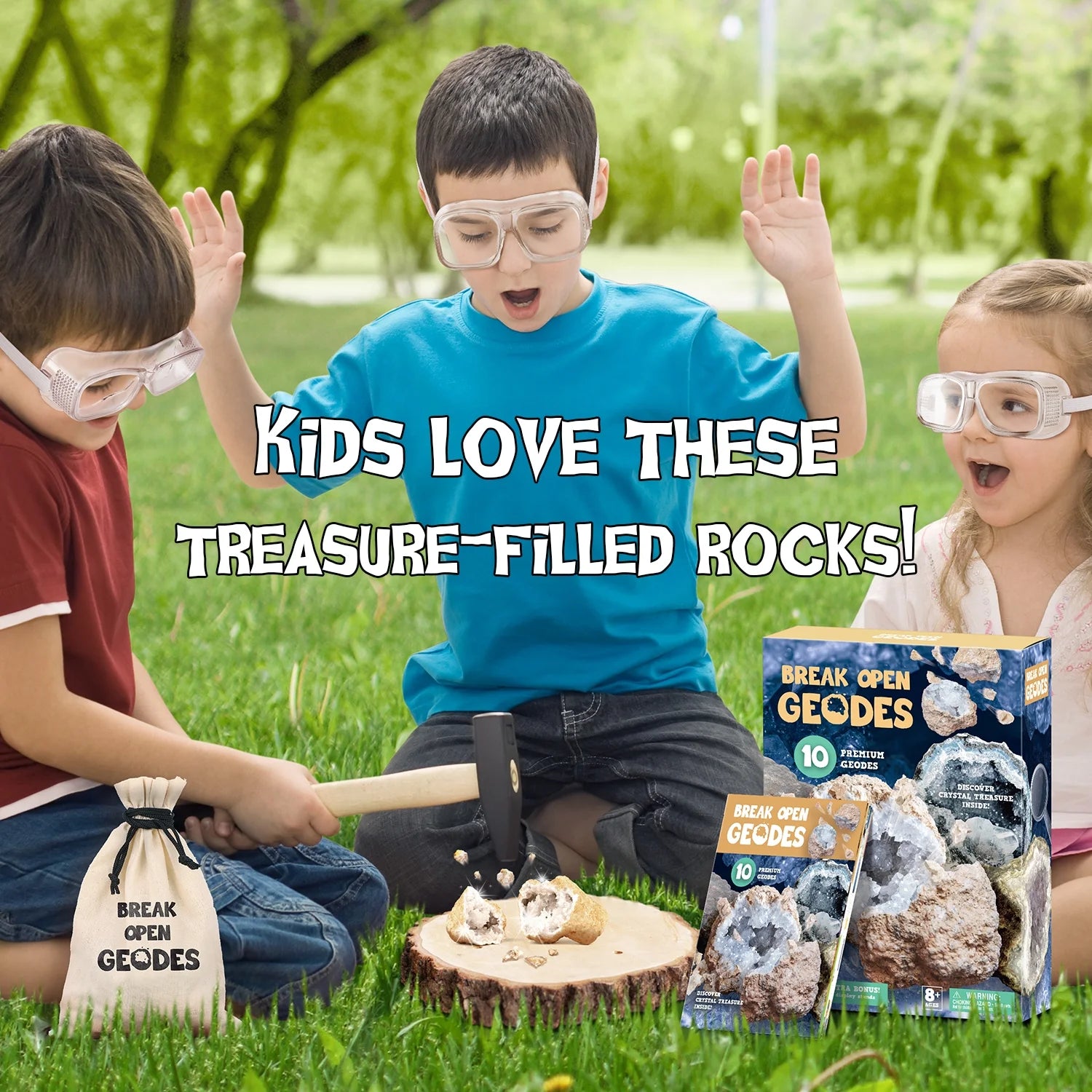 Geodes Kit, Break Open 10 Geodes, STEM Educational Geology Toys Science Kit ,Gift for Child Age 6+